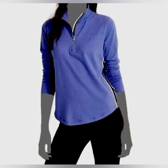 Ralph Lauren Women's Blue Jersey 1/4 Zip Pullover T Shirt Medium - Picture 5 of 5